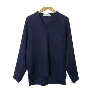 M.M. Lafleur Shawn Sweatshirt Size M Light Scuba Pullover Navy Blue V-neck